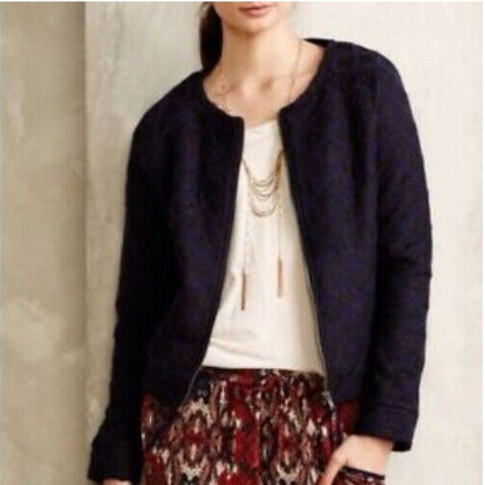 Anthropologie Moth Womens Wool Madeleine Lace Bomber Jacket Sz XS Full Zip Boho